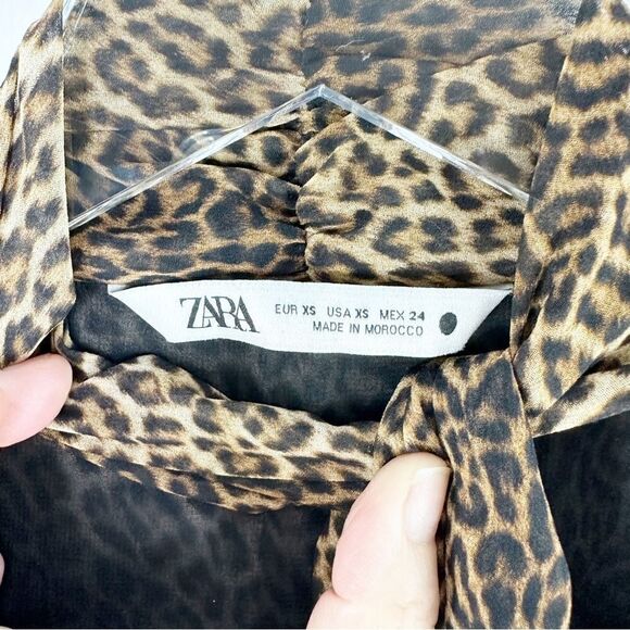 ZARA Long Sleeve Cheetah Print Dress w/Belt and Neck Tie XS‎ - Picture 6 of 14